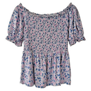 Women’s Floral Smocked Off-Shoulder Top Large Fairy Cottage Style by Emily Wonde